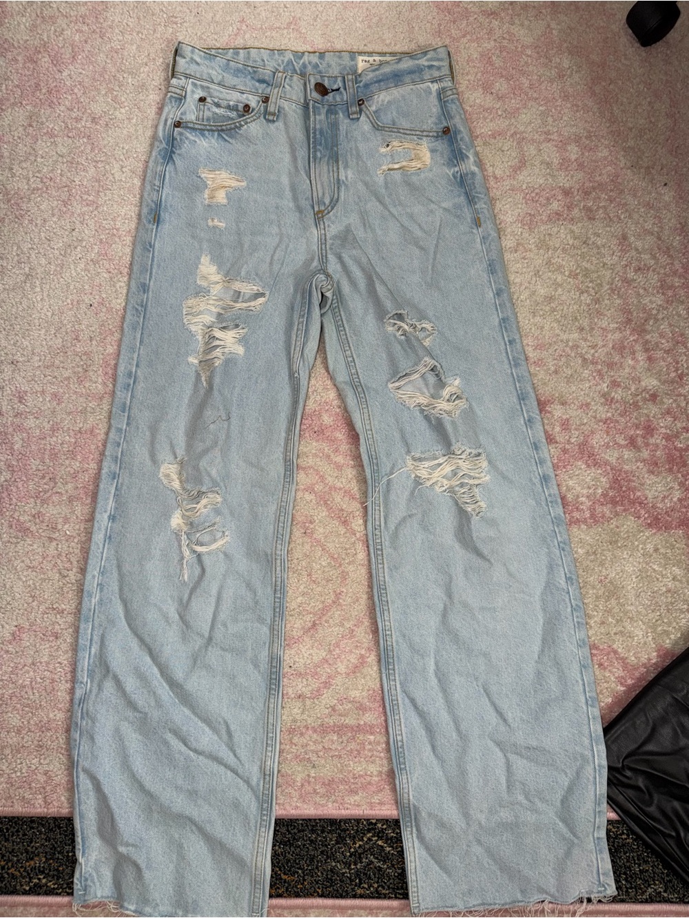 rag & bone Light Blue Distressed Straight-Leg Jeans